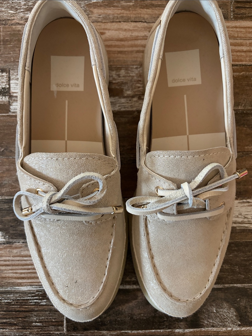 Dolce Vita Beige Canvas Moc-Toe Boat Loafers - Picture 3 of 6